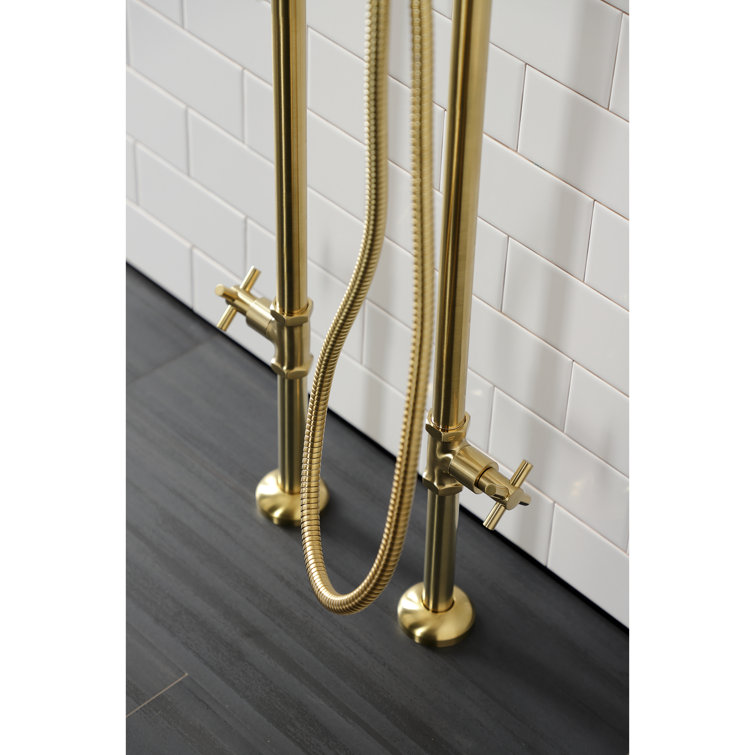 Brushed Brass Freestanding Tub Faucet with Hand Shower