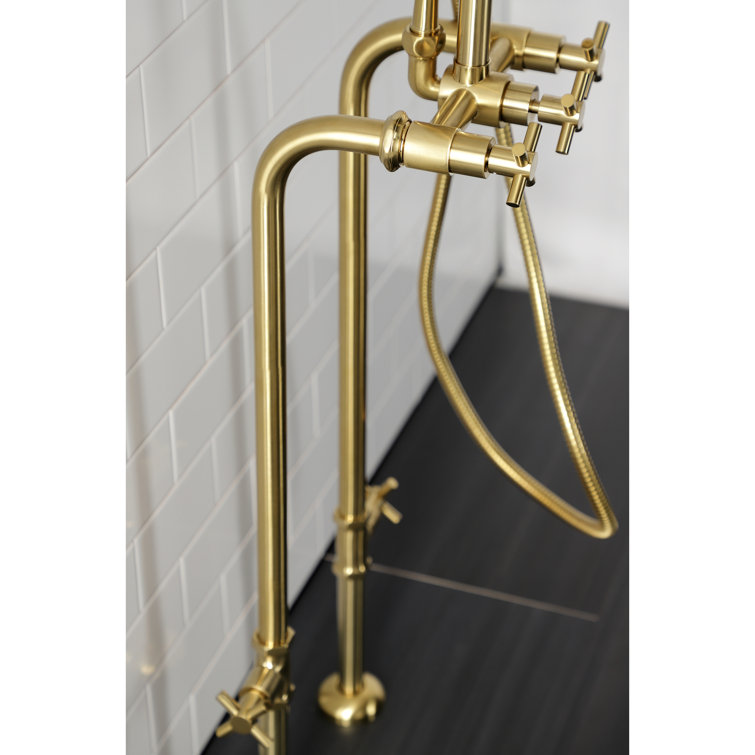 Brushed Brass Freestanding Tub Faucet with Hand Shower