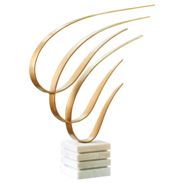 Gold Metal Swoosh Sculpture with Marble Base