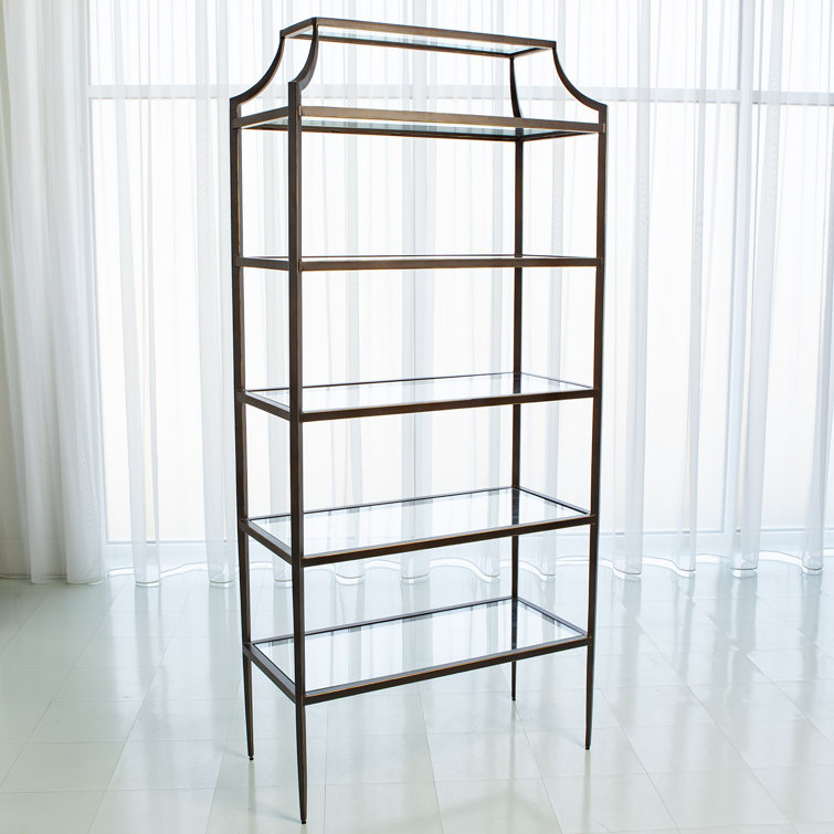 Lescot Adjustable Dark Gunmetal Bronze Etagere with Tempered Glass Shelves