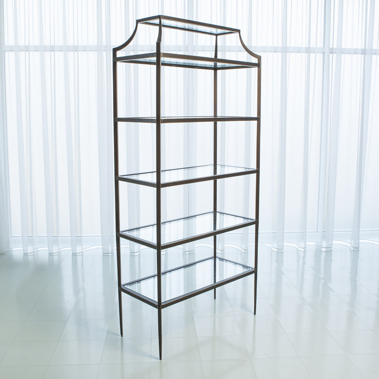 Lescot Adjustable Dark Gunmetal Bronze Etagere with Tempered Glass Shelves