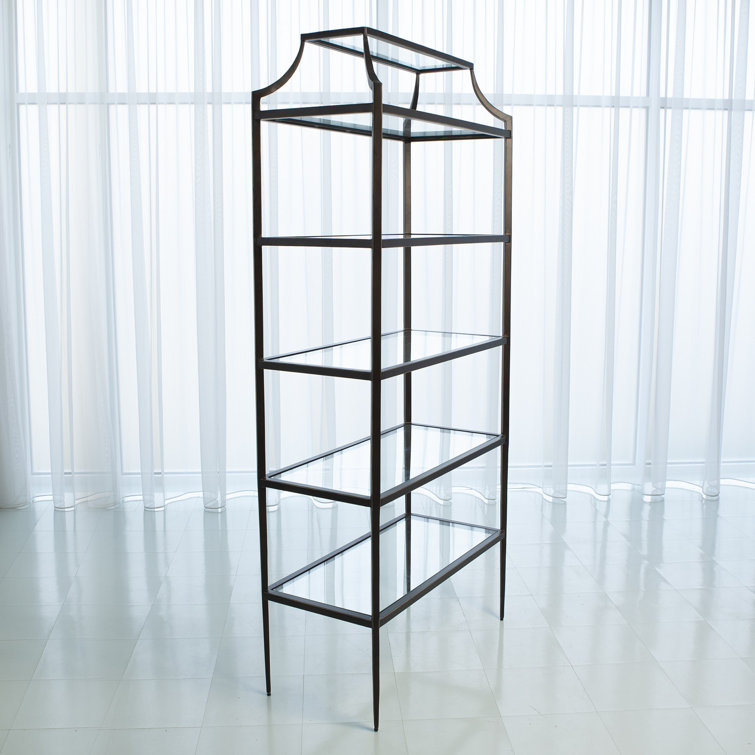 Lescot Adjustable Dark Gunmetal Bronze Etagere with Tempered Glass Shelves