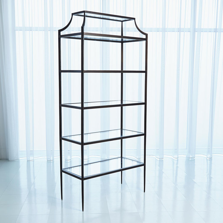 Lescot Adjustable Dark Gunmetal Bronze Etagere with Tempered Glass Shelves