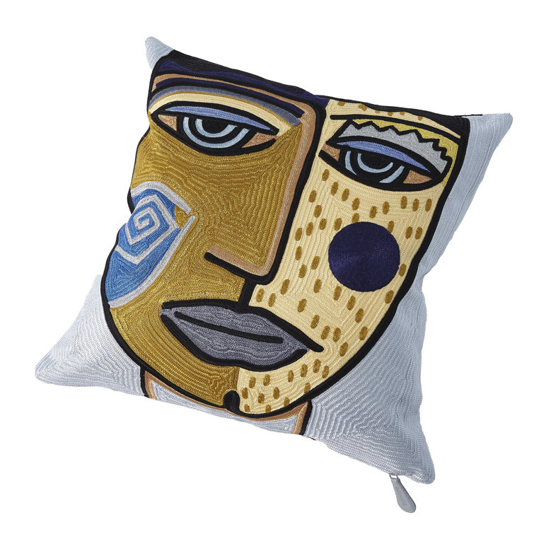 20x20 Blue and Yellow Cotton Abstract Pillow