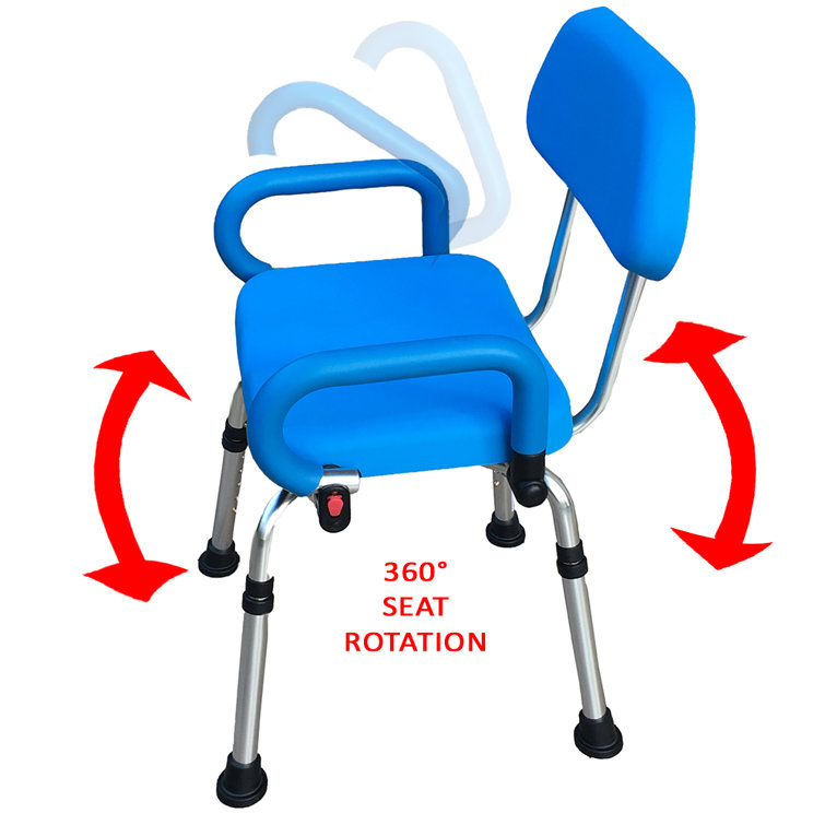 Blue Adjustable Swivel Shower Chair with Padded Back and Arms
