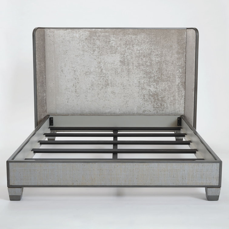 Pewter Velvet Upholstered Queen Bed with Winged Headboard