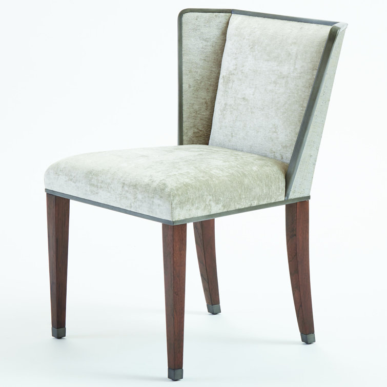 Argento Pewter Velvet Accent Chair with Dark Walnut Legs