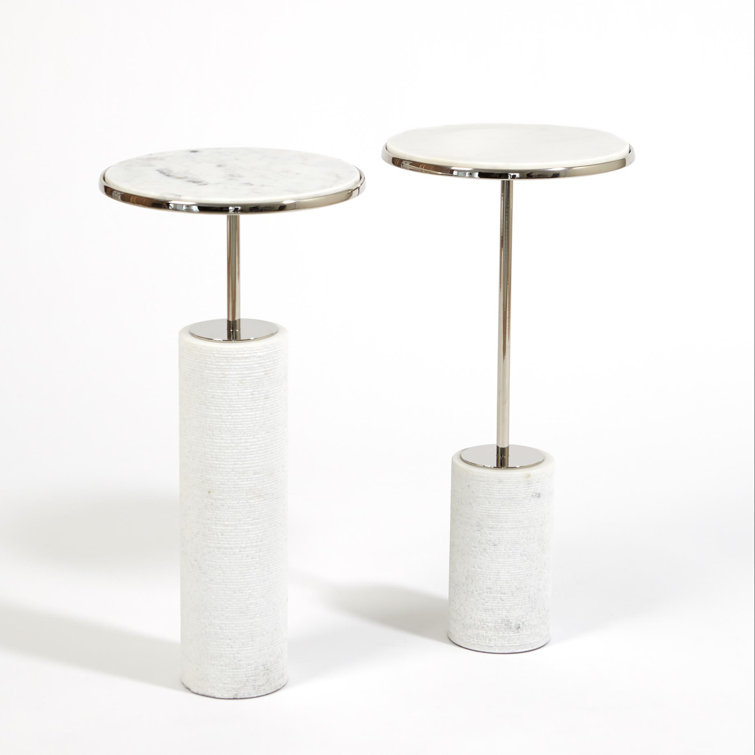 Global Views Round Stone and Metal Table with Nickel Finish