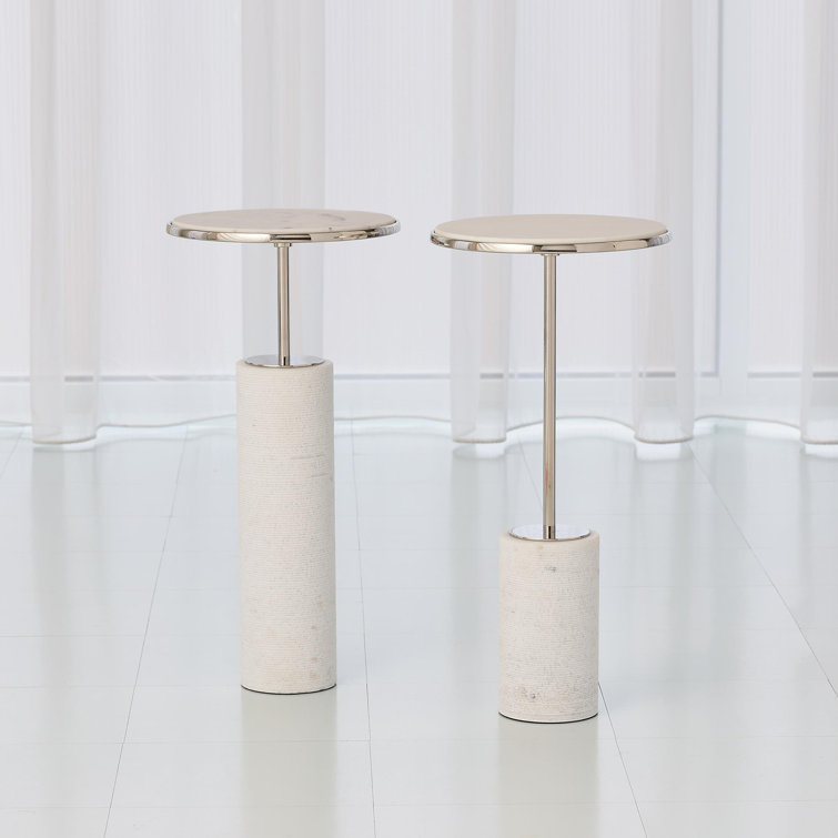 Global Views Round Stone and Metal Table with Nickel Finish