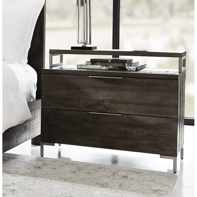 Sable Brown Pine and Metal 2-Drawer Nightstand