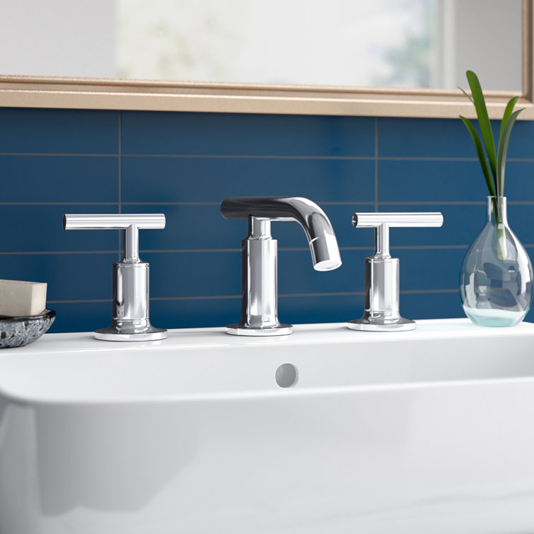 Purist 8" Polished Chrome Widespread Bathroom Faucet with Drain