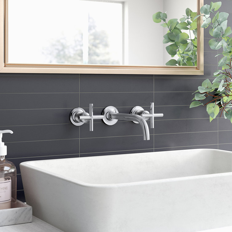 Purist Polished Chrome Double Handle Wall-Mount Bathroom Faucet