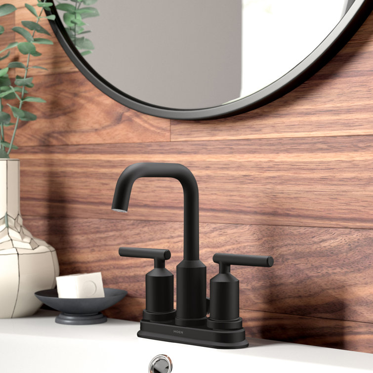 Matte Black Metal Modern Centerset Bathroom Faucet with Drain Assembly