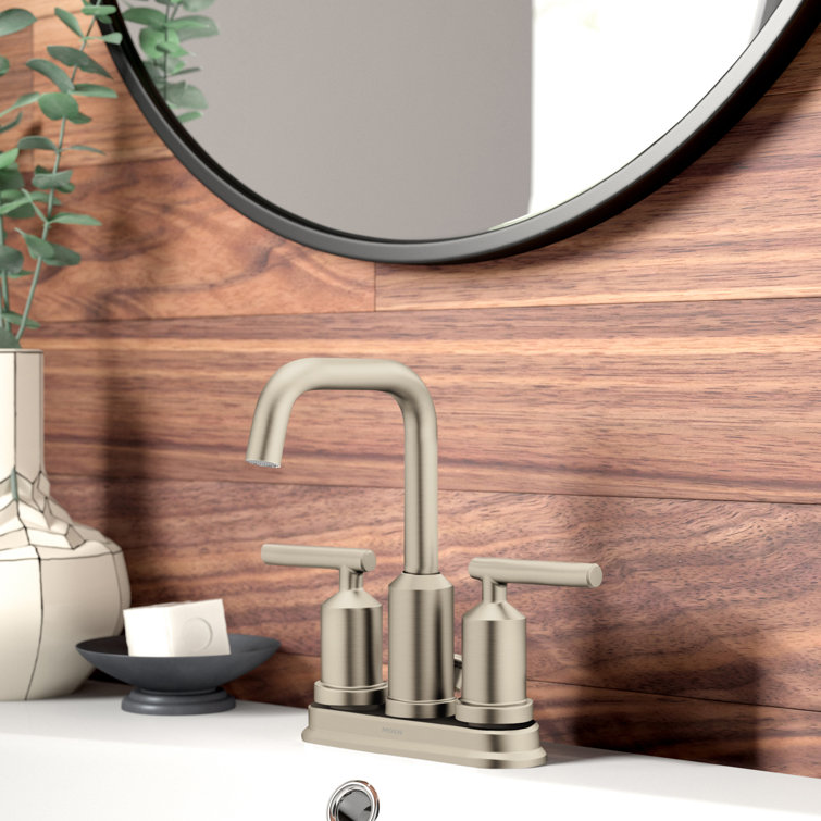 Brushed Nickel Modern Centerset Bathroom Faucet with Drain Assembly