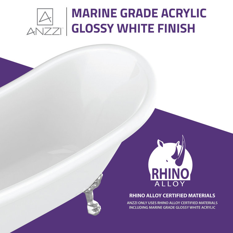 Belissima 69'' White Acrylic Clawfoot Freestanding Bathtub