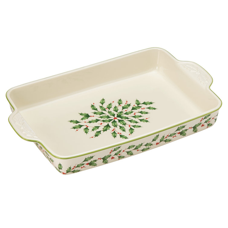 Holiday Holly Motif Porcelain Rectangular Baker Dish