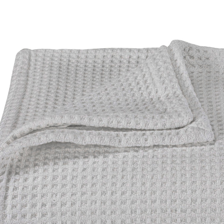 Waffleweave Soft Grey Cotton Twin Blanket with Reversible Knit