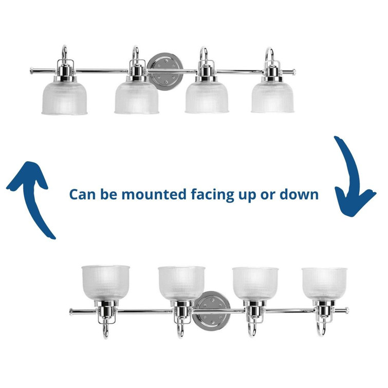 Archie Polished Chrome 4-Light Vintage Vanity Fixture with Double Prismatic Glass Shades