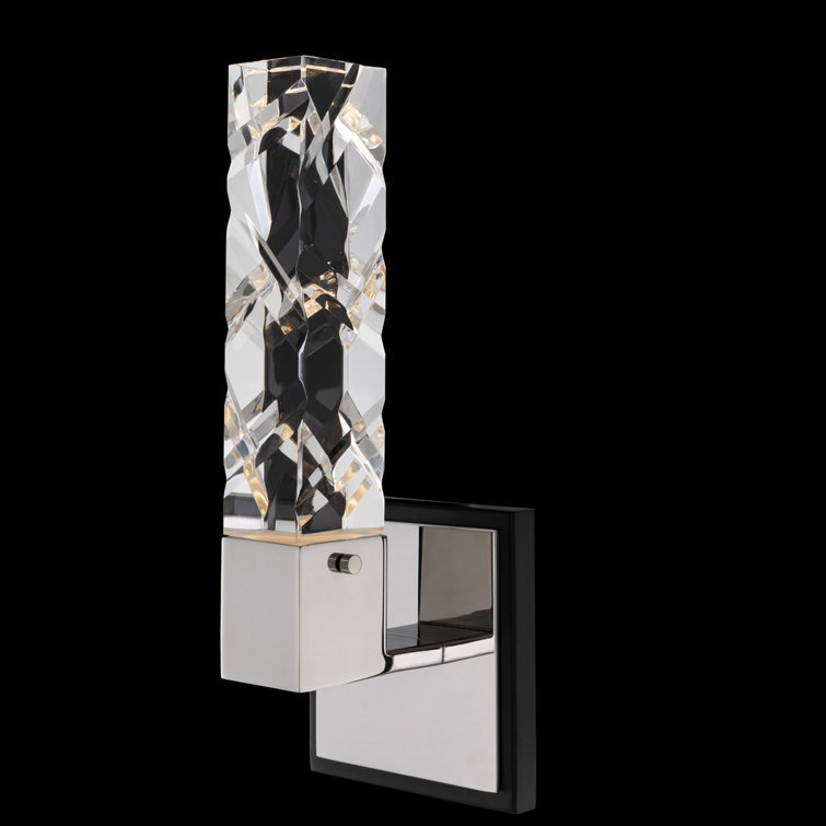 Matte Black and Polished Nickel LED Wall Sconce with Crystal Blocks