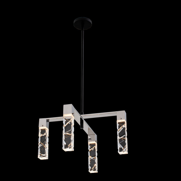 Polished Nickel and Crystal LED Chandelier, 22" Square