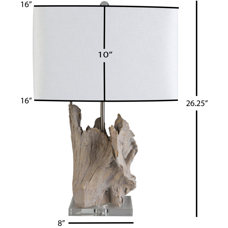 White Driftwood Table Lamp with Rectangular Shade