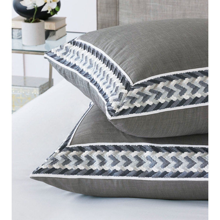 Montecito Slate Square Pillow with Silver, Blue, and Black Appliqué