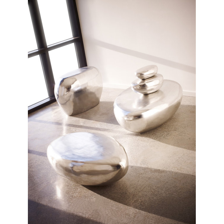 Transitional Silver Leaf Oval Outdoor Coffee Table, 54" x 34"