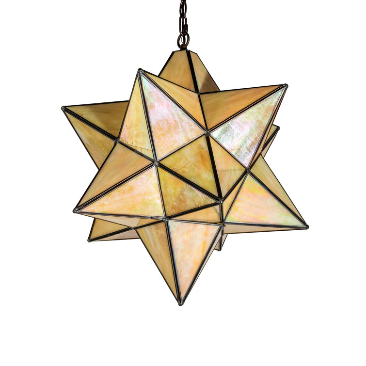 Beige Iridescent Glass Star Pendant with Mahogany Bronze Finish