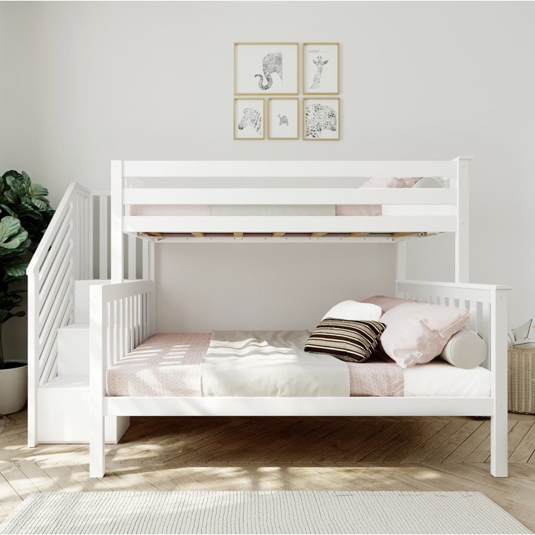 White Twin Over Twin Bunk Bed with Storage Stairs