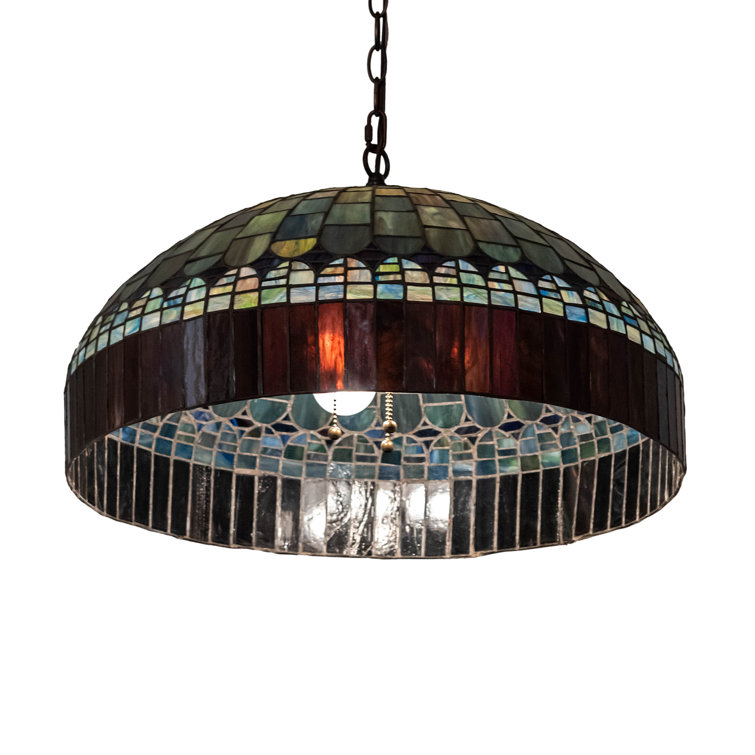 Emerald Teal Amber Glass & Bronze 22" Indoor/Outdoor Pendant Light