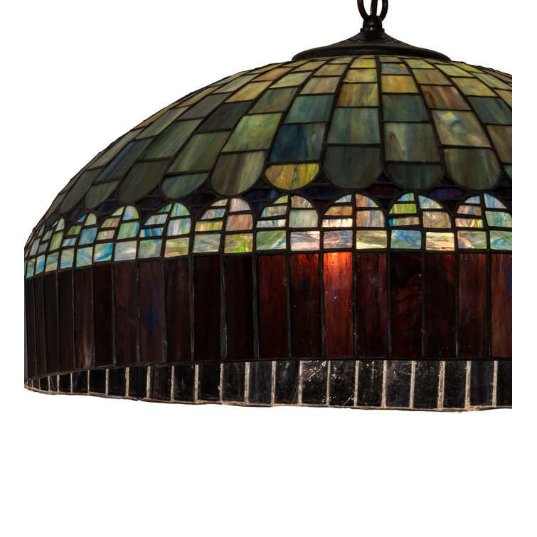 Emerald Teal Amber Glass & Bronze 22" Indoor/Outdoor Pendant Light