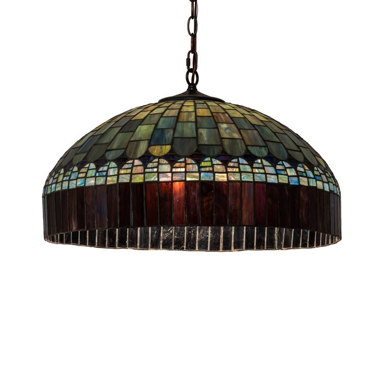 Emerald Teal Amber Glass & Bronze 22" Indoor/Outdoor Pendant Light
