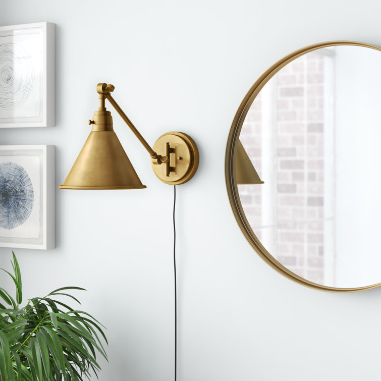 Heritage Brass Adjustable Arm Wall Sconce with Cone Shade