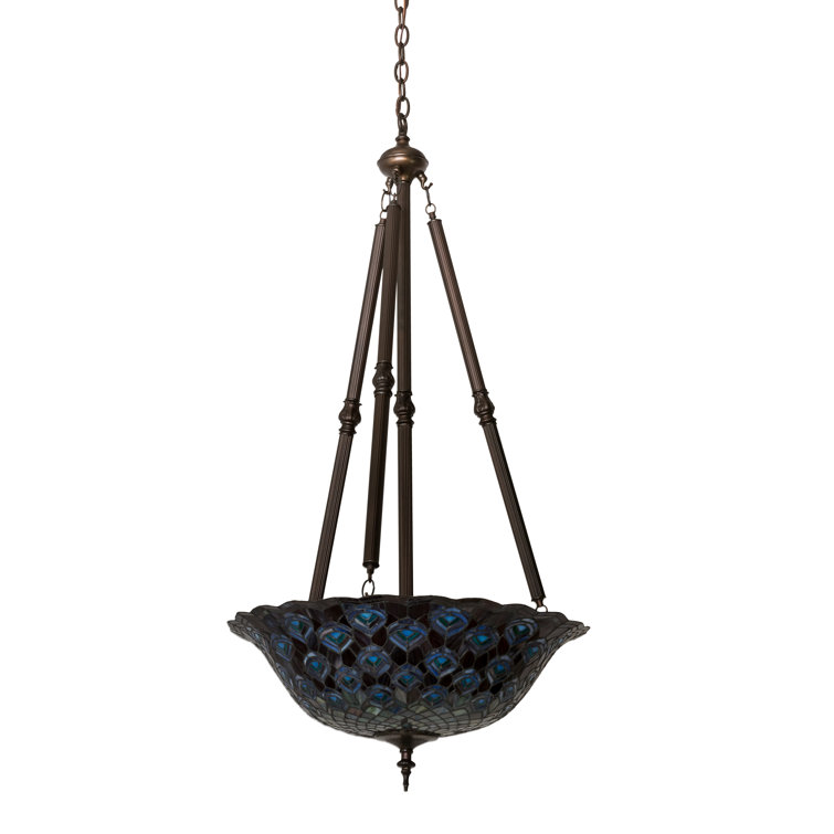 Elegant Bronze 4-Light Indoor/Outdoor Tiffany Pendant