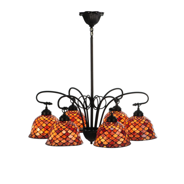 Elegant Bronze Crystal 6-Light Chandelier with Fishscale Pattern