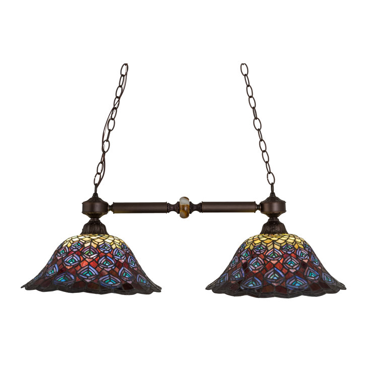 Elegant Bronze 2-Light Island Pendant with Artistic Glass Shade