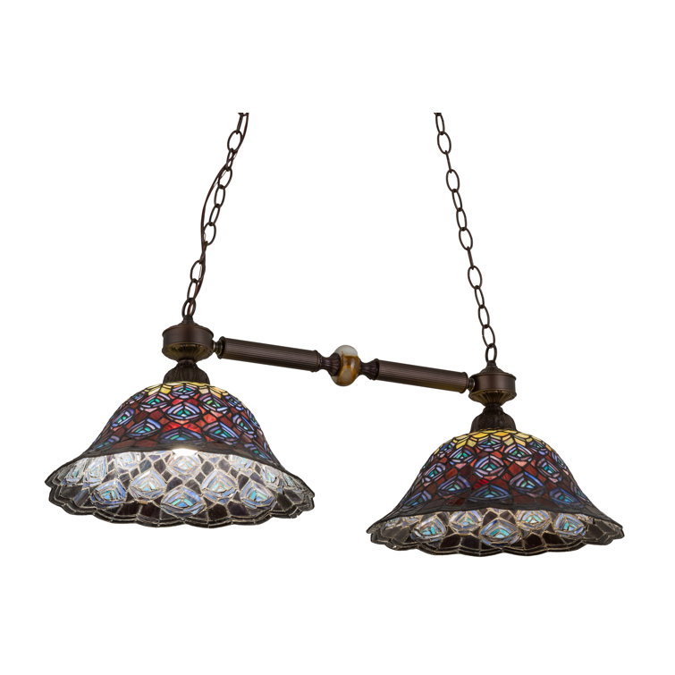 Elegant Bronze 2-Light Island Pendant with Artistic Glass Shade