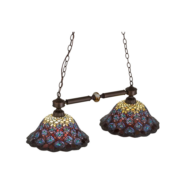 Elegant Bronze 2-Light Island Pendant with Artistic Glass Shade