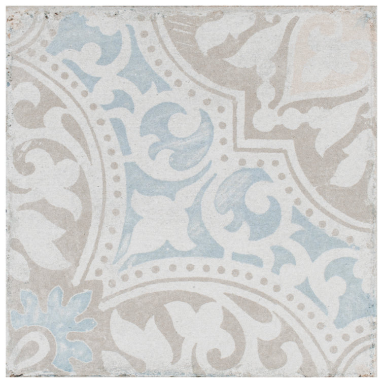 Barcelona 6" x 6" Beige and Blue Porcelain Patterned Tile