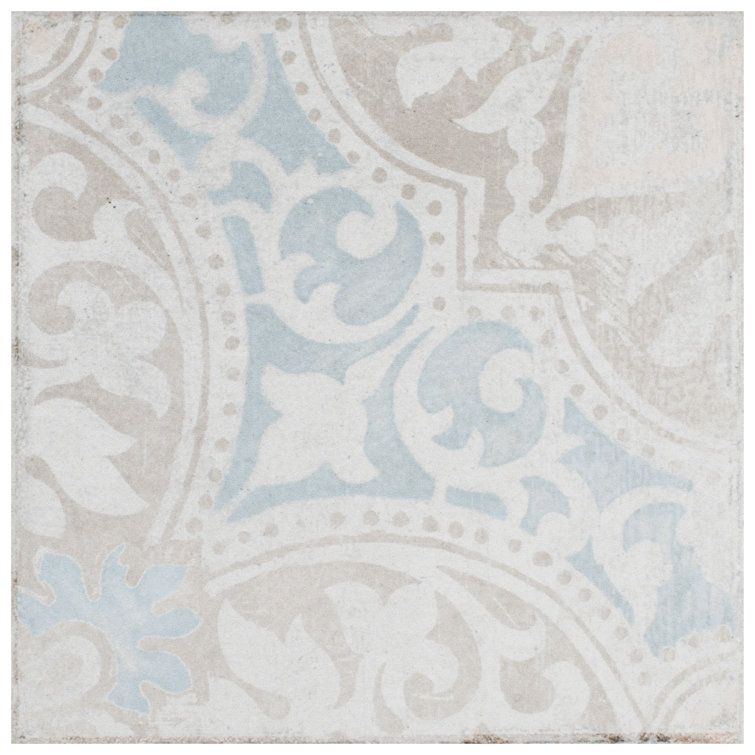 Barcelona 6" x 6" Beige and Blue Porcelain Patterned Tile