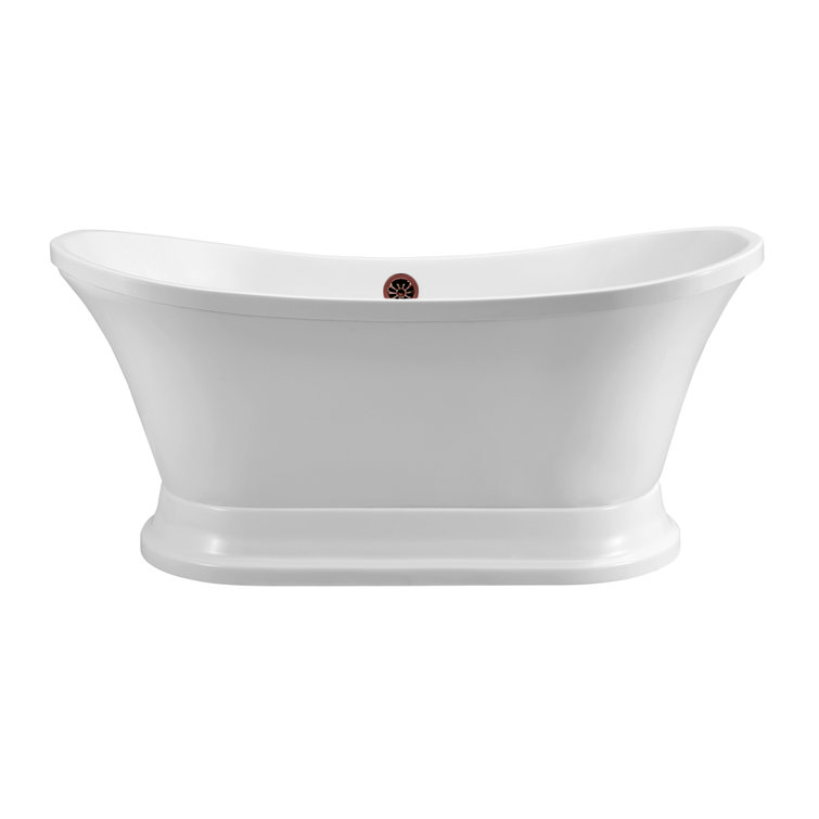 60" White Freestanding Acrylic Bathtub with Bronze Drain