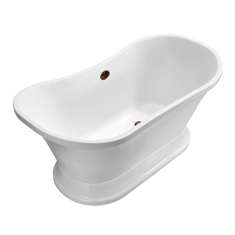60" White Freestanding Acrylic Bathtub with Bronze Drain