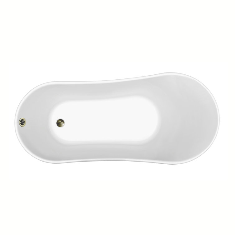 63" Glossy White Acrylic Clawfoot Bathtub with Brushed Nickel Feet