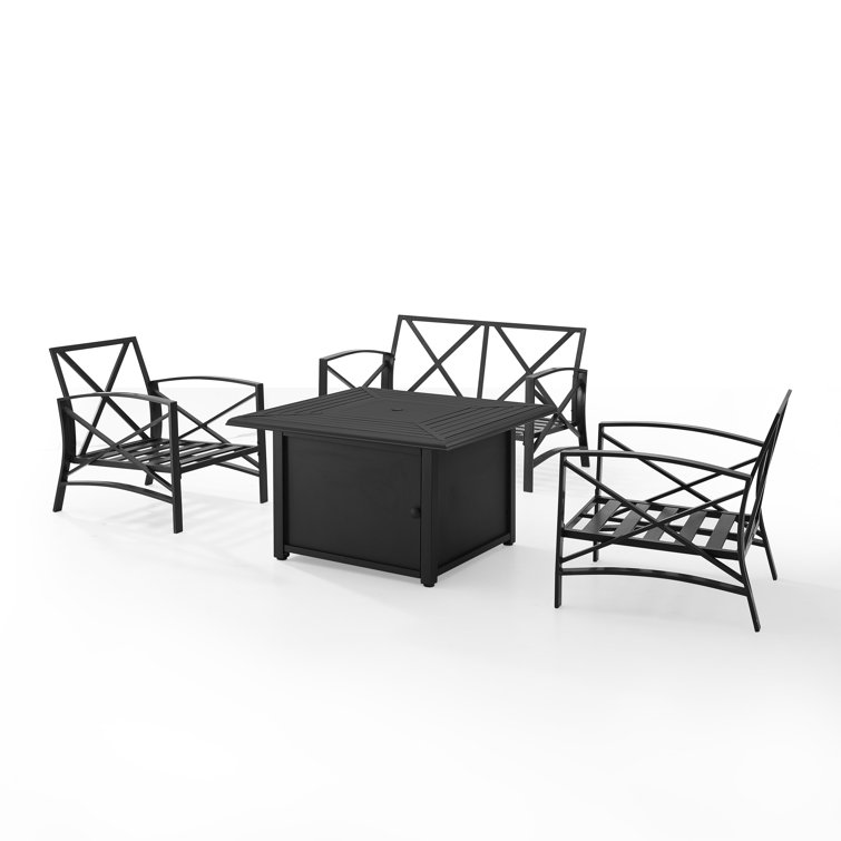 Kaplan 4 Piece Oatmeal Steel Outdoor Conversation Set with Fire Table
