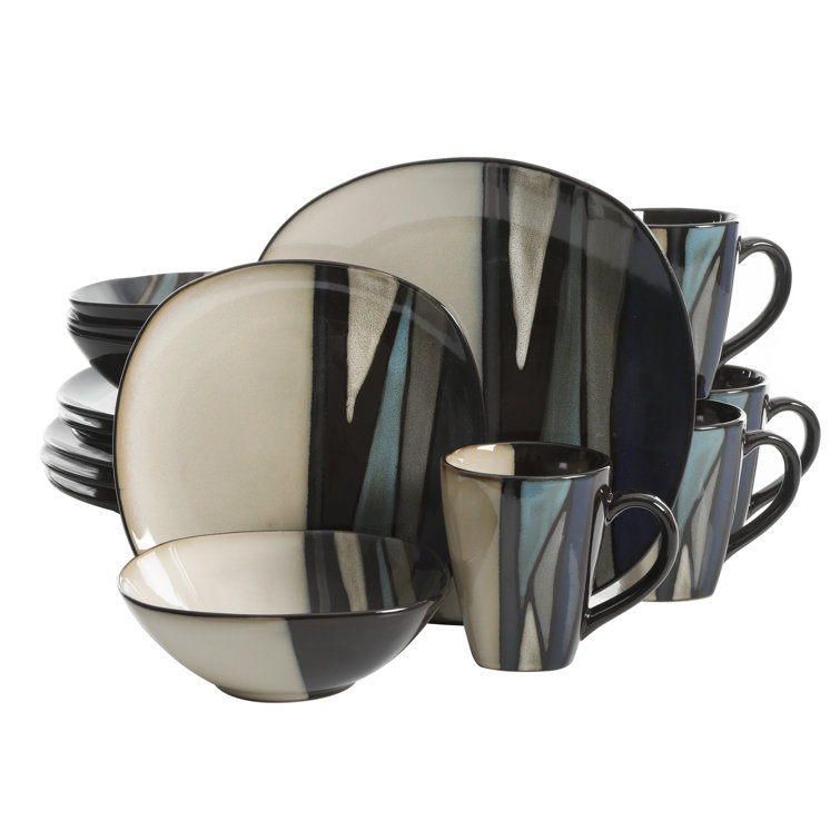 Althea Teal Porcelain 16-Piece Dinnerware Set - Service for 4
