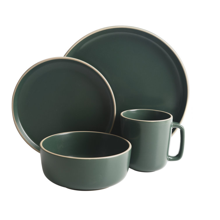 Green Ceramic 16-Piece Dinnerware Set with Matte Finish
