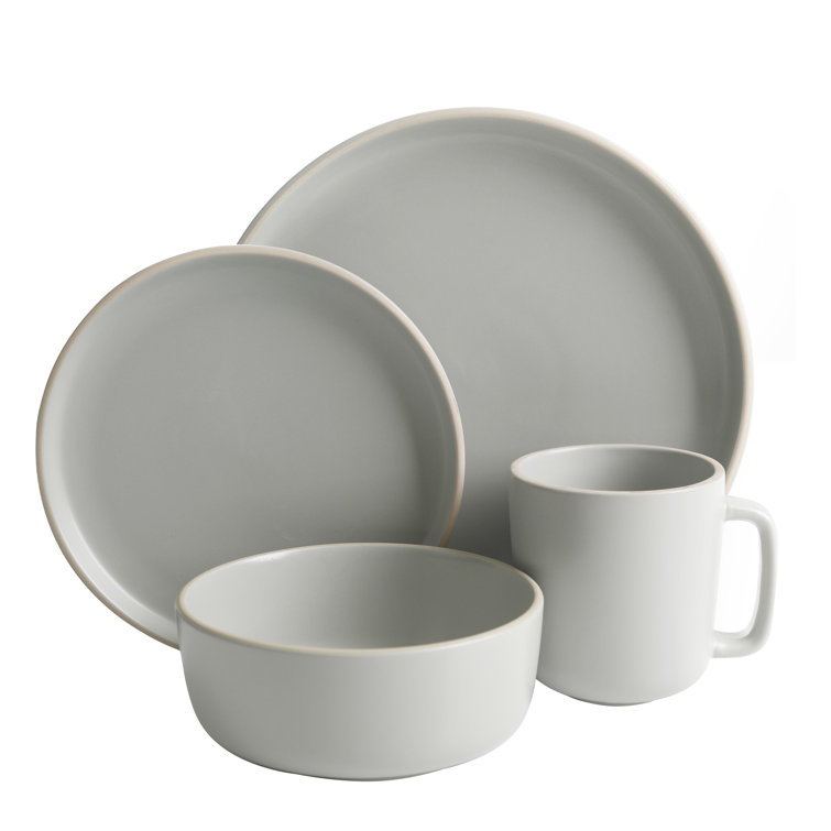 Light Gray Ceramic 16-Piece Dinnerware Set, Service for 4