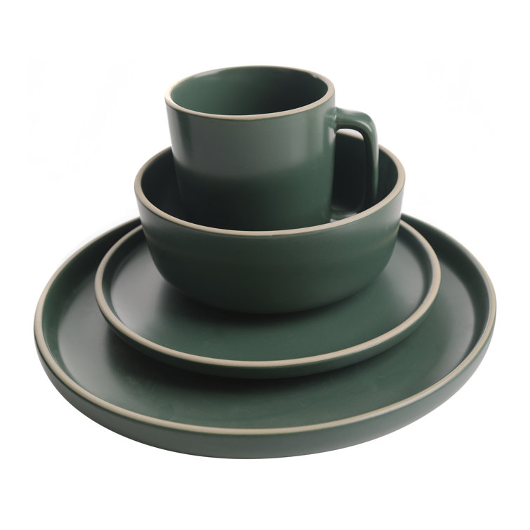Green Ceramic 16-Piece Dinnerware Set with Matte Finish