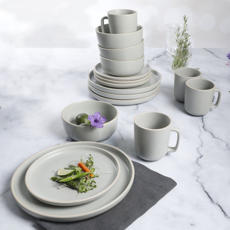Light Gray Ceramic 16-Piece Dinnerware Set, Service for 4