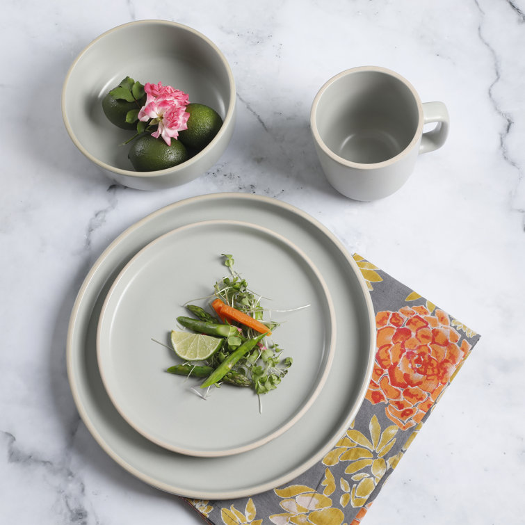 Light Gray Ceramic 16-Piece Dinnerware Set, Service for 4